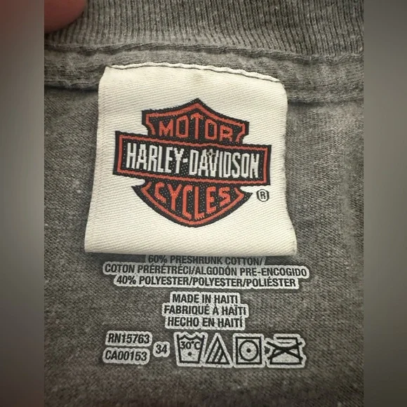 Harley-Davidson distressed logo t-shirt, gray short-sleeve.  Cherohala Skyway. - Picture 5 of 6